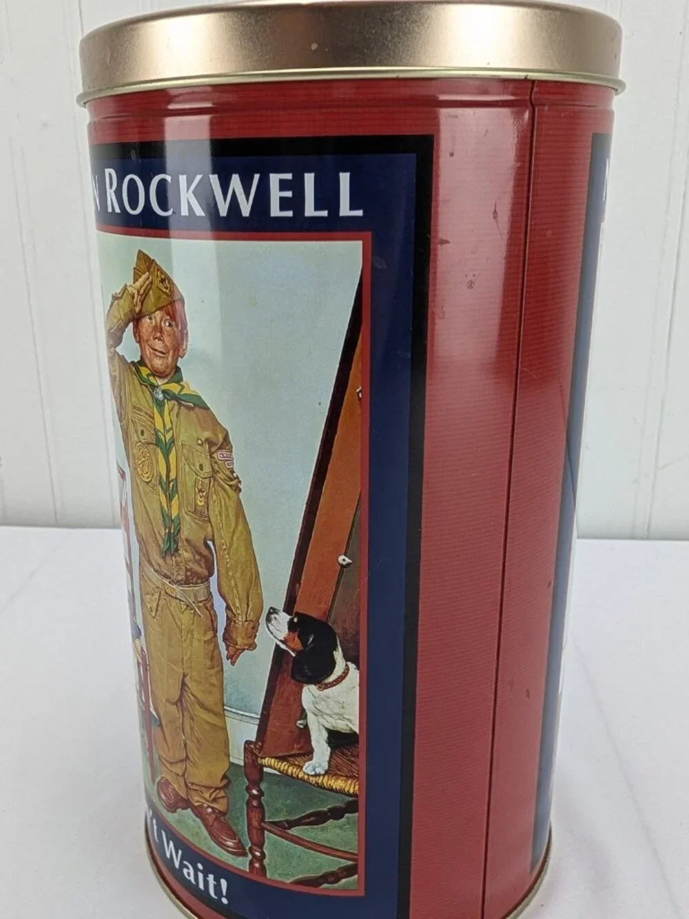 Norman Rockwell Can't Wait Metal Popcorn Tin Canister 10